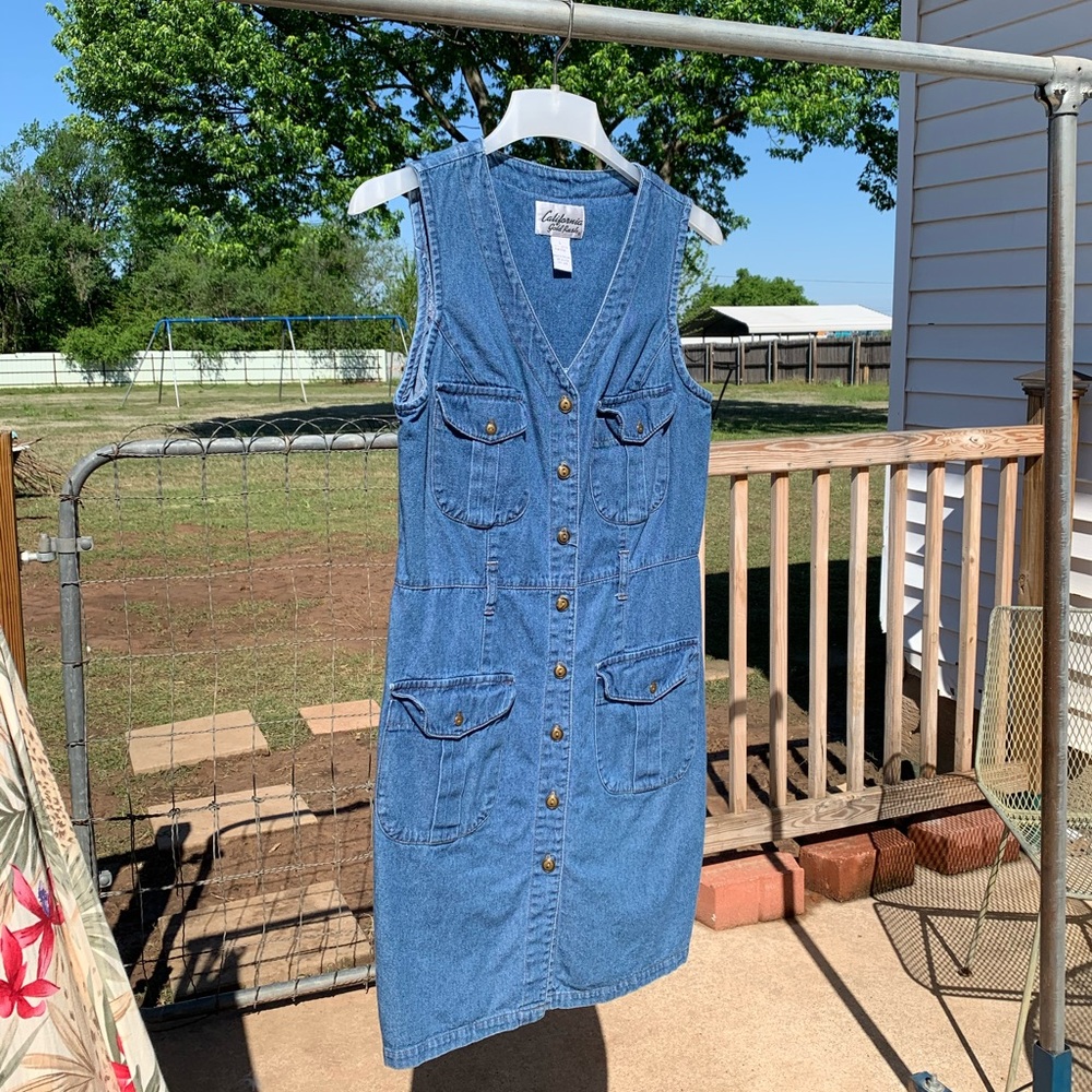 Vintage California Gold Rush Denim Dress / Large Pocket Patch 🔥